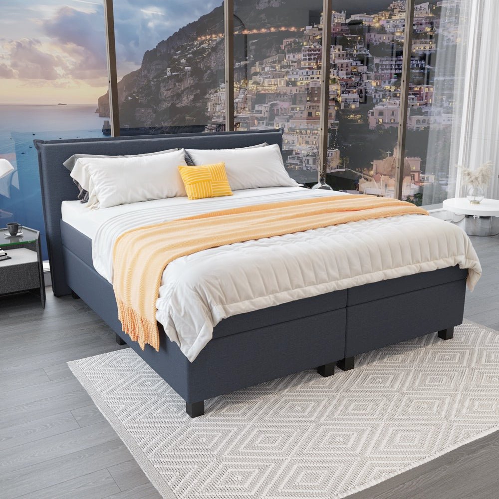 Mörgenn Boxspring Capri - Hoofdbord met bies - Pocketvering Boxen én Matrassen 80 x 200 Donkerblauw - Mörgenn