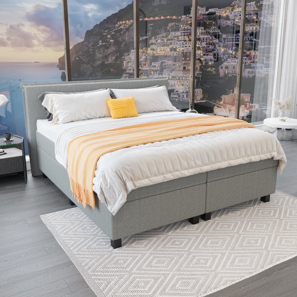Mörgenn Boxspring Capri - Hoofdbord met bies - Pocketvering Boxen én Matrassen 80 x 200 Lichtgrijs - Mörgenn