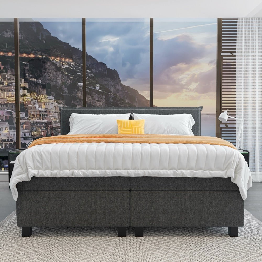 Mörgenn Boxspring Capri - Hoofdbord met bies - Pocketvering Boxen én Matrassen 80 x 200 Antraciet - Mörgenn