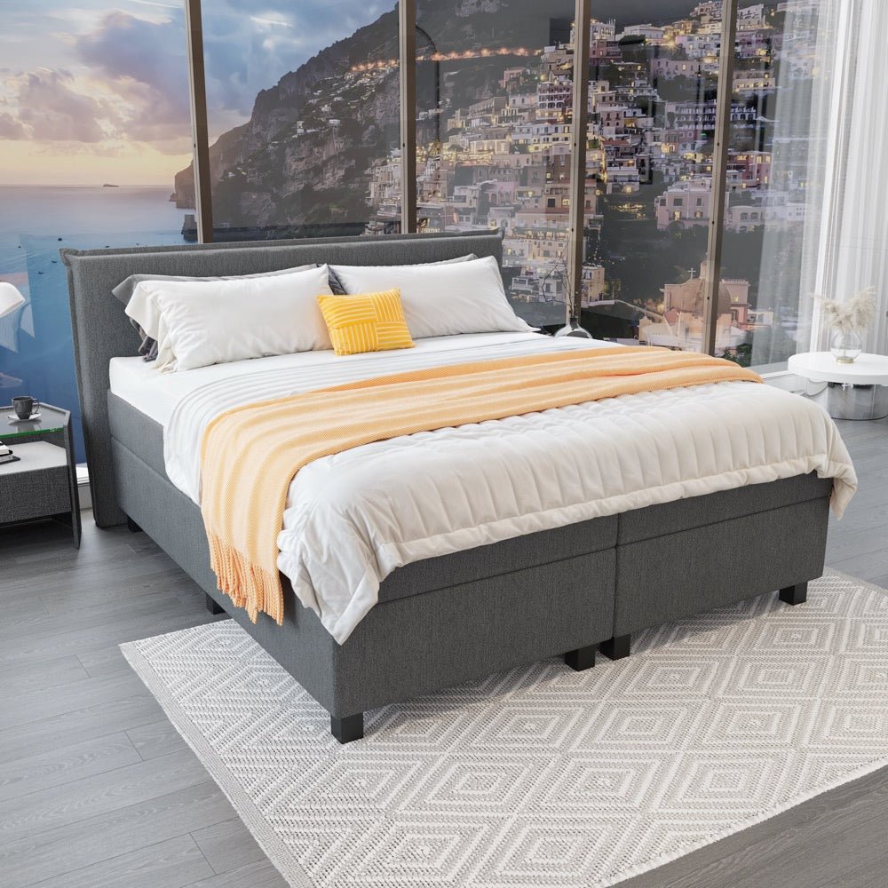 Mörgenn Boxspring Capri - Hoofdbord met bies - Pocketvering Boxen én Matrassen 80 x 200 Antraciet - Mörgenn