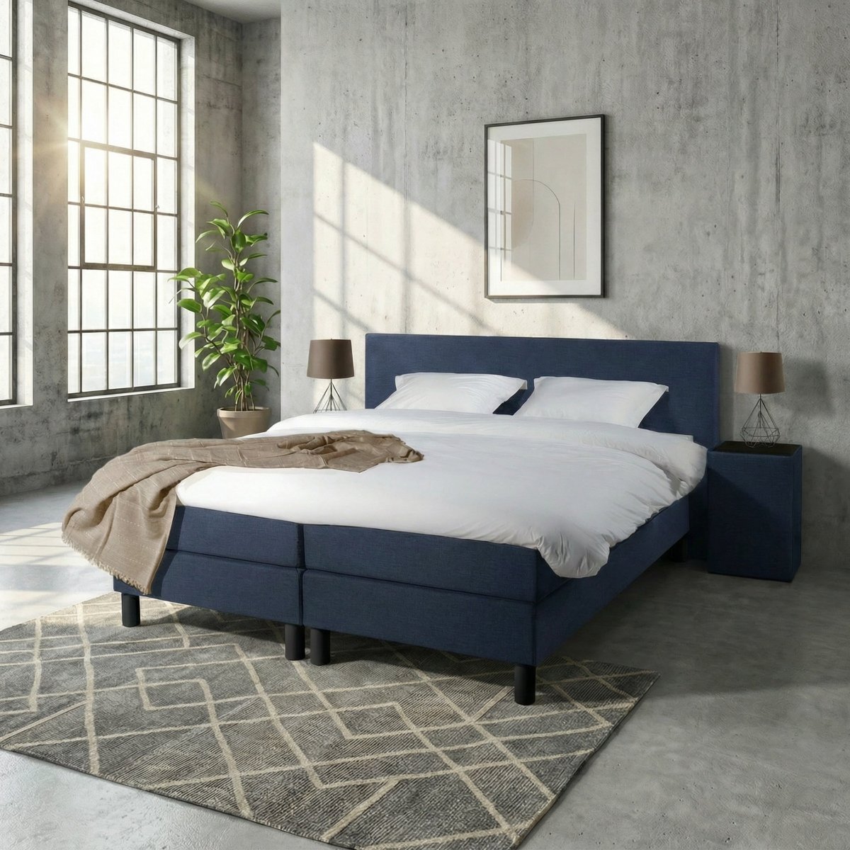 Mörgenn Boxspring Comforta - Pocketvering - Incl. Dekbed & Kussens 80 x 200 Donkerblauw - Mörgenn