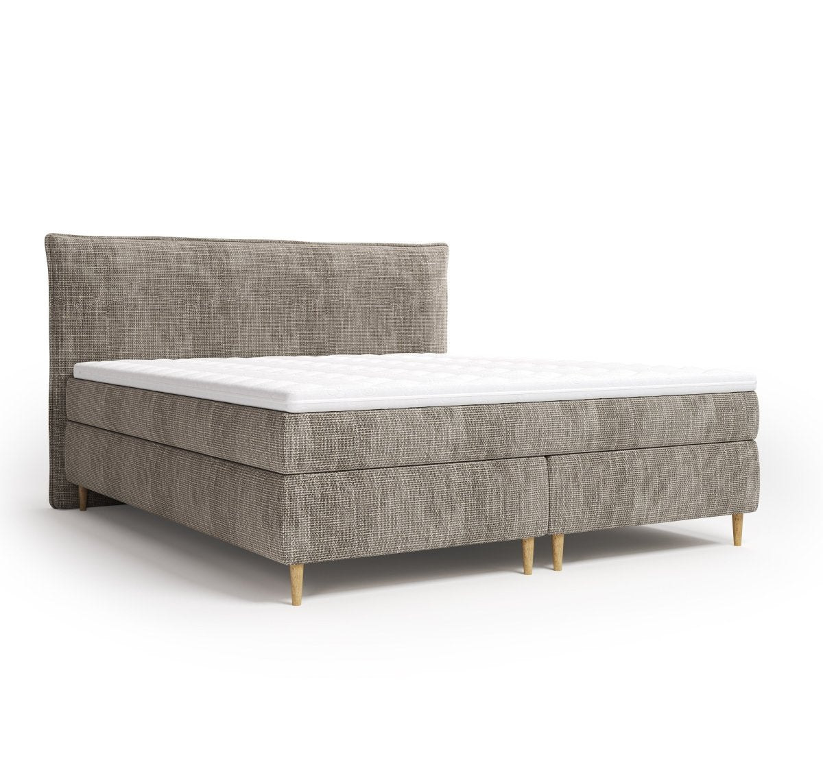 Mörgenn Boxspring Fjord met Luxe Hoofdbord met bies - Pocketvering Boxen én Matrassen 80 x 200 Taupe - Mörgenn