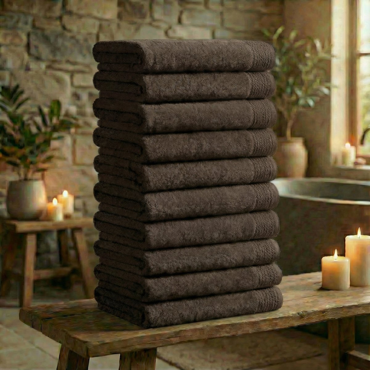Mörgenn Deluxe Hotel Handdoeken - 70x140cm - 100% Katoen - 550gr/m2 - 10 stuks Dark Brown - Mörgenn