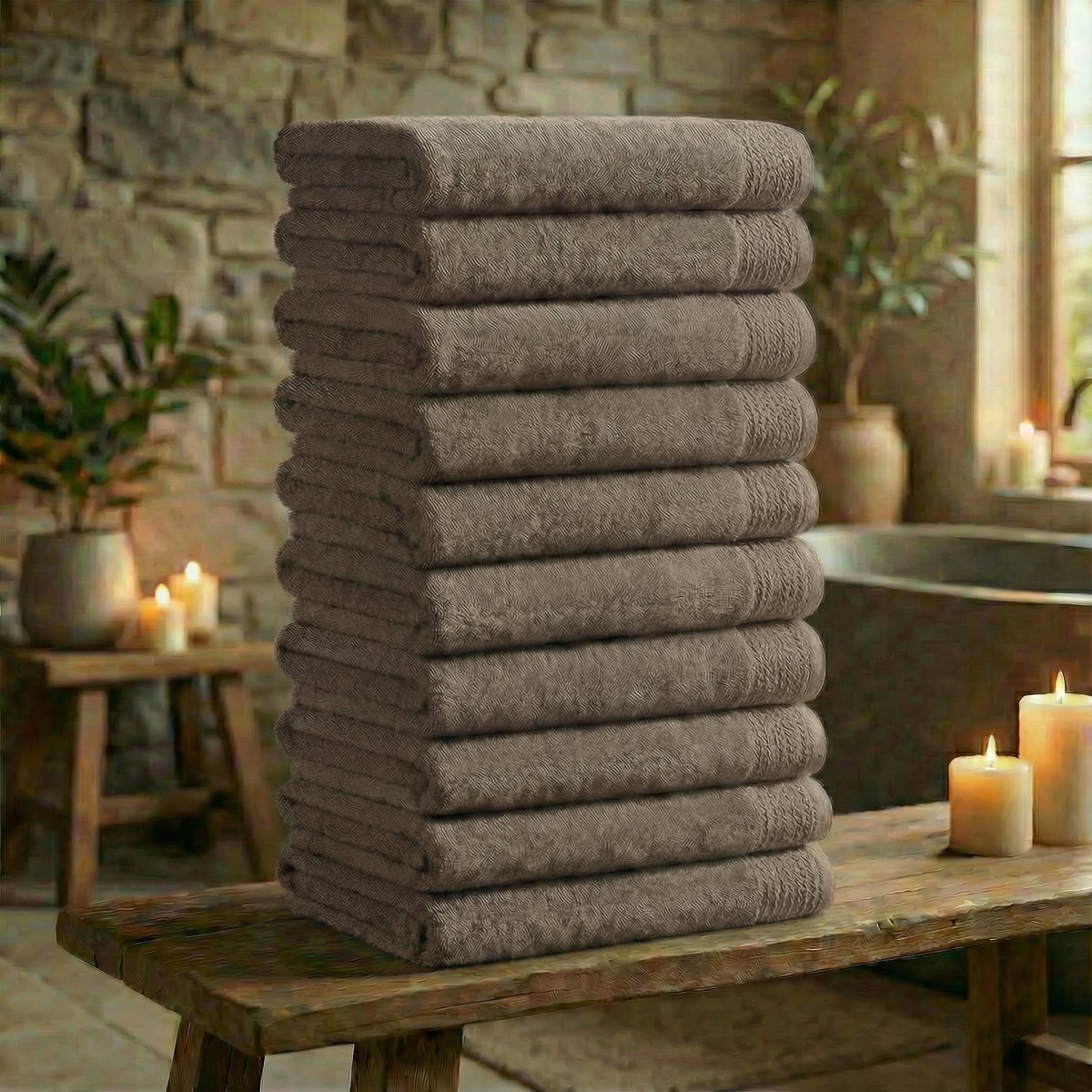 Mörgenn Deluxe Hotel Handdoeken - 70x140cm - 100% Katoen - 550gr/m2 - 10 stuks Taupe - Mörgenn