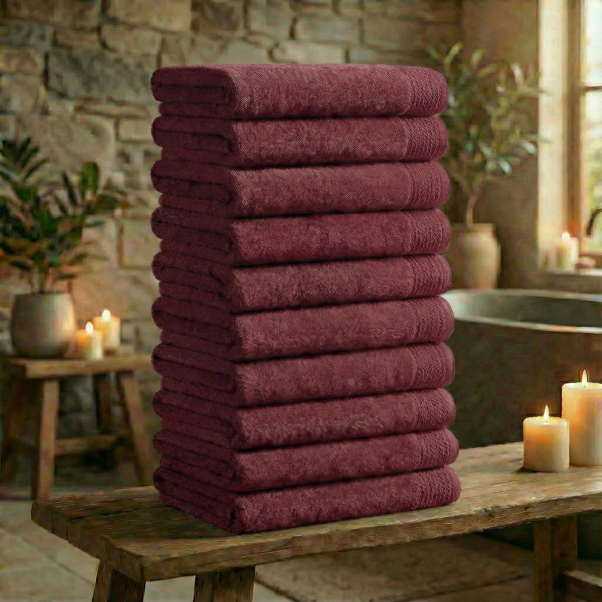 Mörgenn Deluxe Hotel Handdoeken - 70x140cm - 100% Katoen - 550gr/m2 - 10 stuks Bordeaux Red - Mörgenn