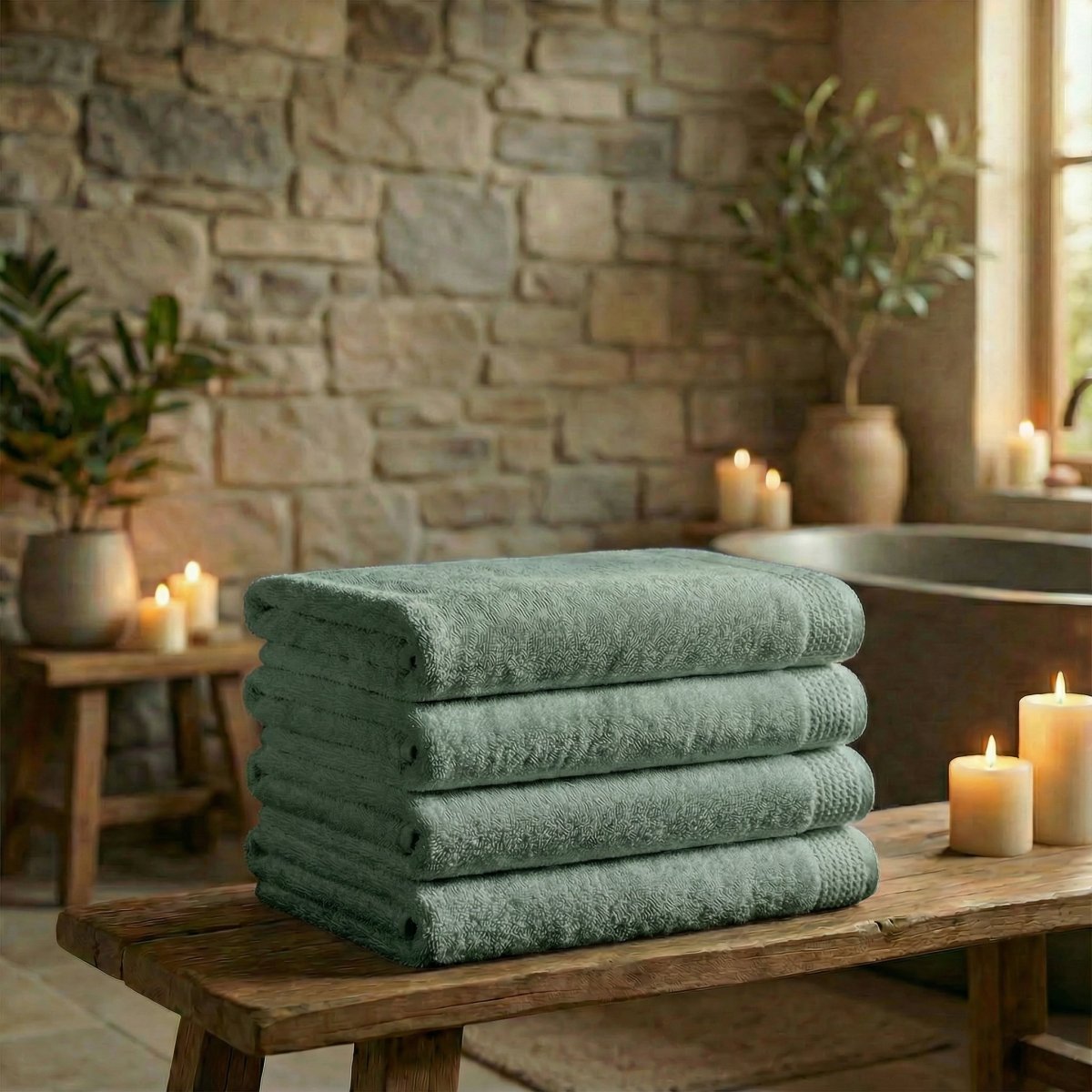 Mörgenn Deluxe Hotel Handdoeken - 70x140cm - 100% Katoen - 550gr/m2 - 4 stuks Sage Green - Mörgenn