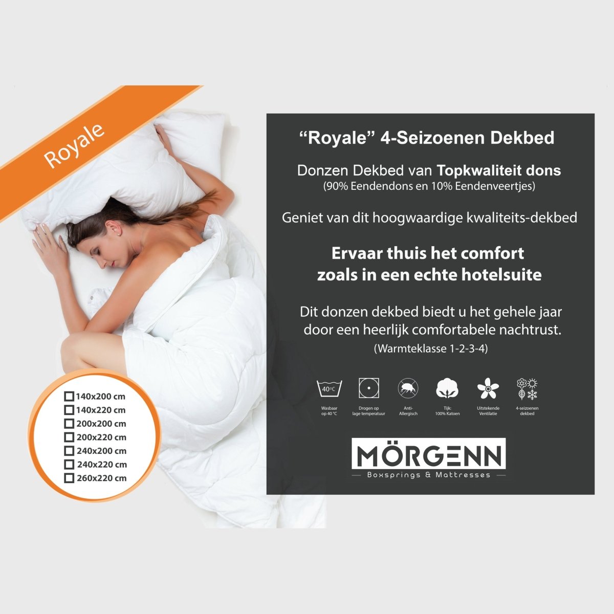 Mörgenn Donzen Dekbed Royale A+ - 90% eendendons 140 x 200 - Mörgenn