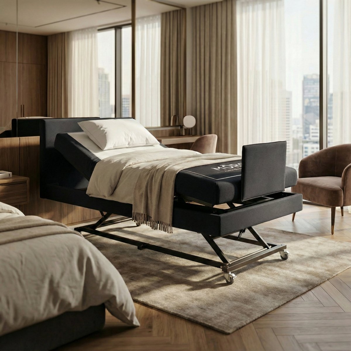 Mörgenn Elektrisch Verstelbaar Hooglaag Bed Robuusto - Inclusief Montage 90x200 Zwart - Mörgenn