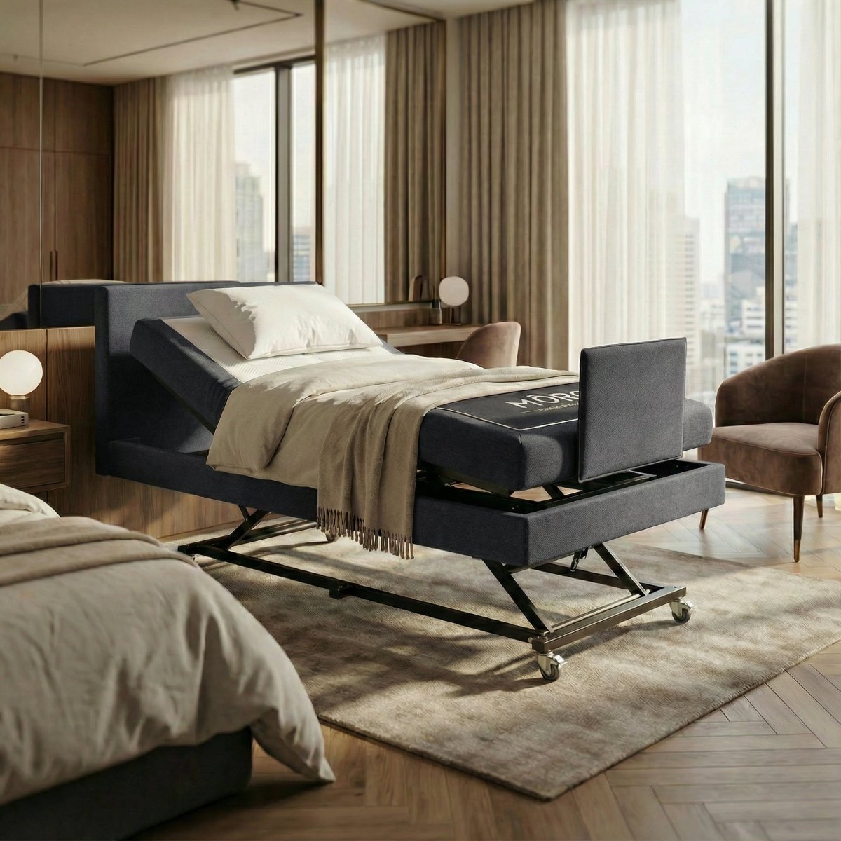 Mörgenn Elektrisch Verstelbaar Hooglaag Bed Robuusto - Inclusief Montage 90x200 Antraciet - Mörgenn