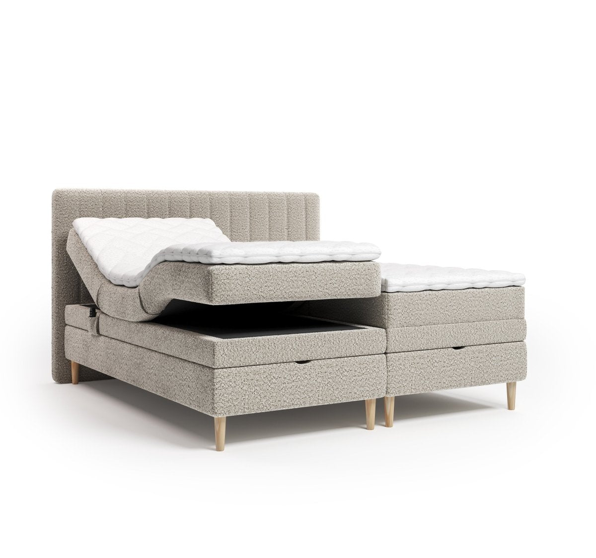Mörgenn Elektrische Boxspring EDEN met Opbergruimte - Inclusief Montage + Dekbed en Kussens 90 x 200 Beige (Flow 02) - Mörgenn