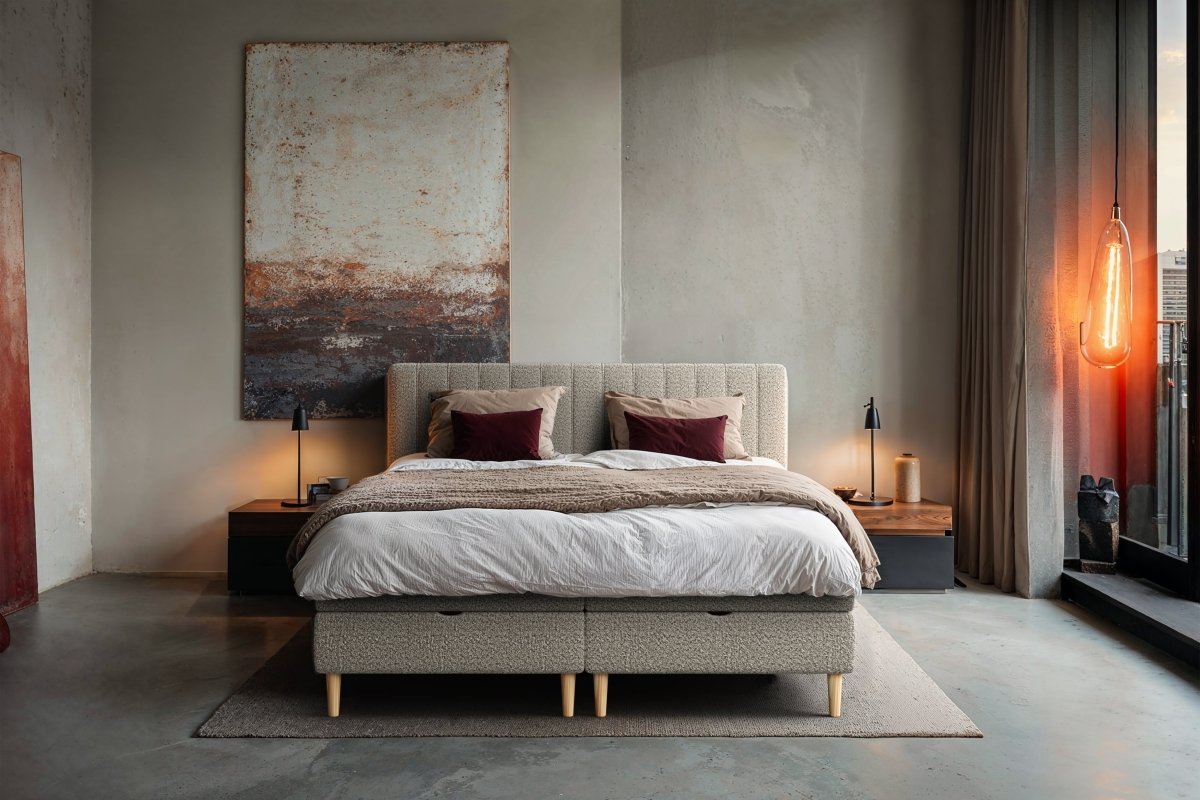 Mörgenn Elektrische Boxspring EDEN met Opbergruimte - Inclusief Montage + Dekbed en Kussens 90 x 200 Beige (Flow 02) - Mörgenn