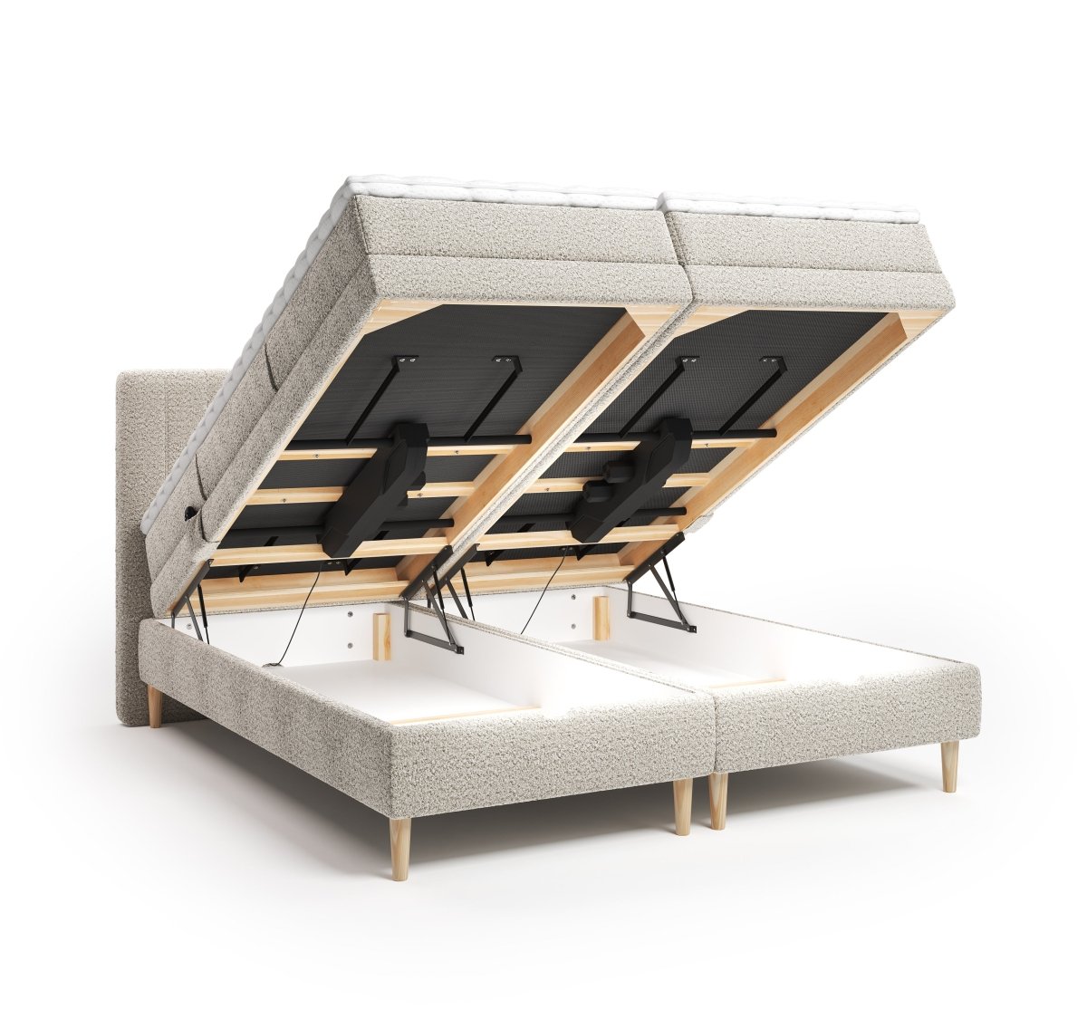 Mörgenn Elektrische Boxspring EDEN met Opbergruimte - Inclusief Montage + Dekbed en Kussens 90 x 200 Beige (Flow 02) - Mörgenn