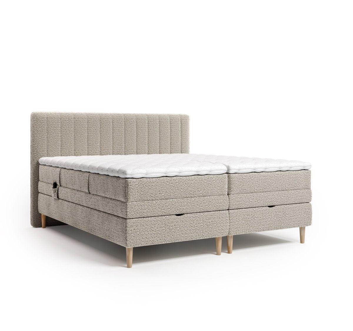 Mörgenn Elektrische Boxspring EDEN met Opbergruimte - Inclusief Montage + Dekbed en Kussens 90 x 200 Beige (Flow 02) - Mörgenn