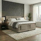 Mörgenn Elektrische Boxspring LUXA - Pocketvering - Inclusief Montage + Dekbed en Kussens 90 x 200 Taupe - Mörgenn