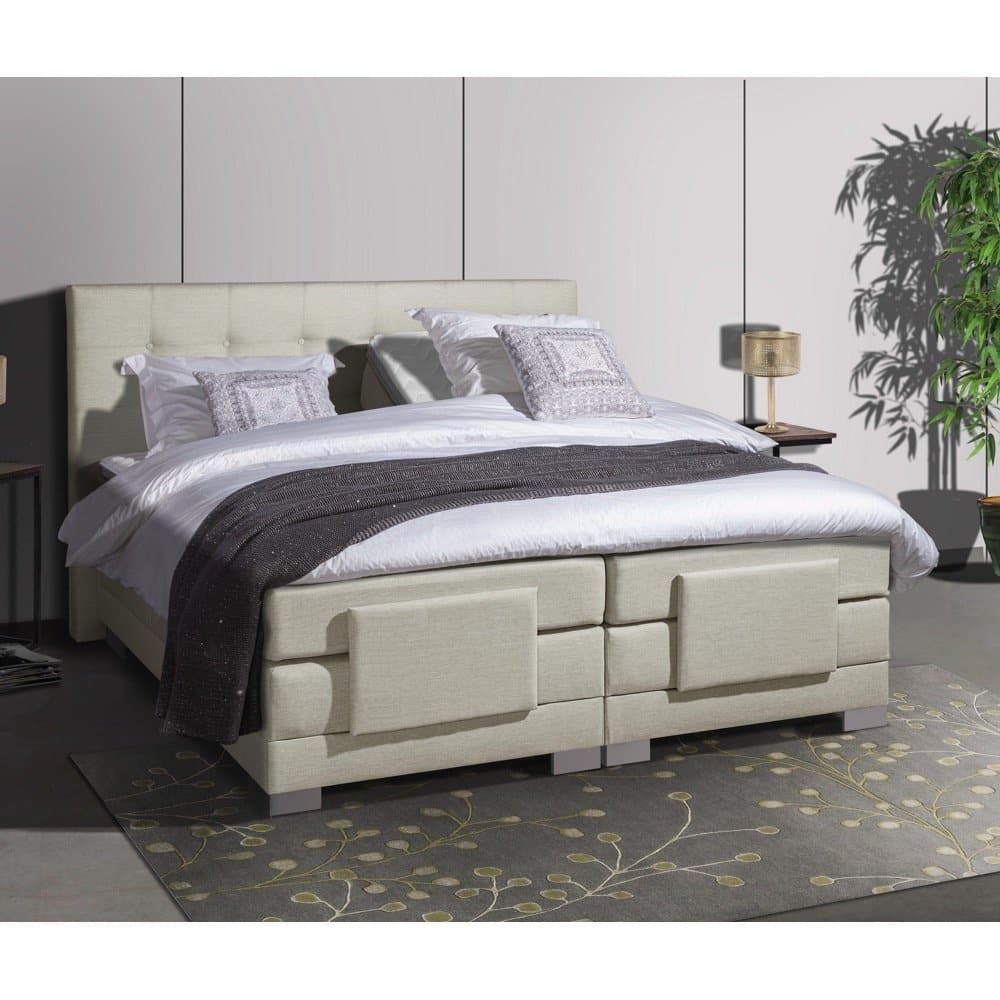 Mörgenn Elektrische Boxspring LUXA - Pocketvering - Inclusief Montage + Dekbed en Kussens 90 x 200 Beige - Mörgenn