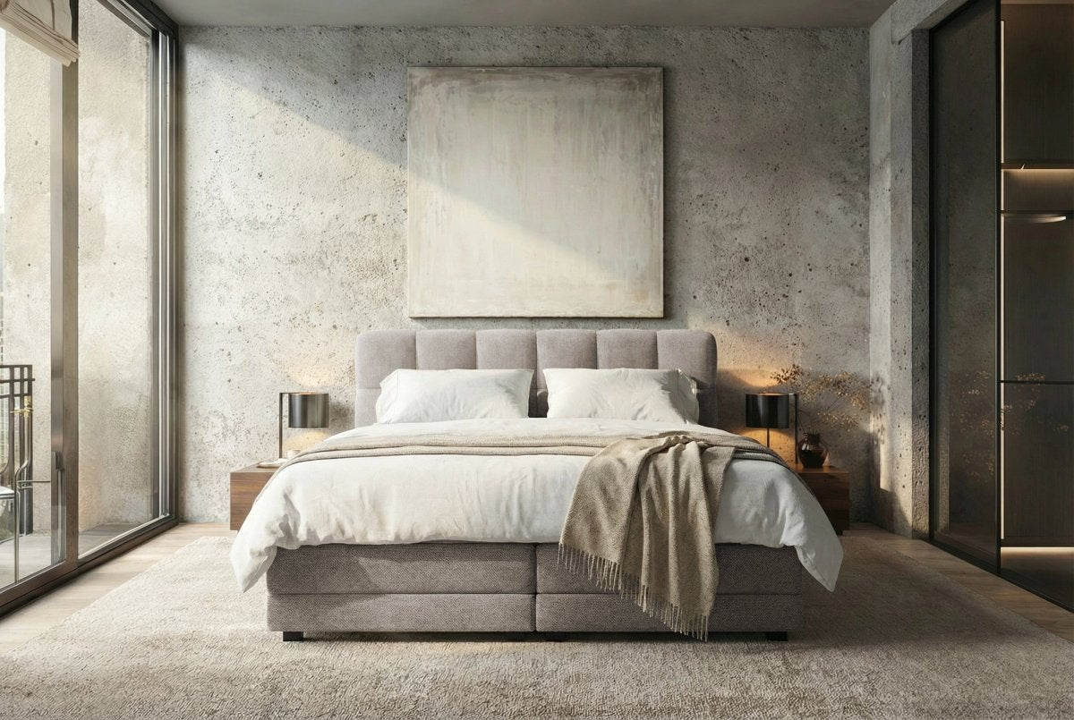 Mörgenn Elektrische Boxspring PURE - Pocketvering - Inclusief Montage + Dekbed en Kussens 90 x 200 Beige (Flow 02) - Mörgenn