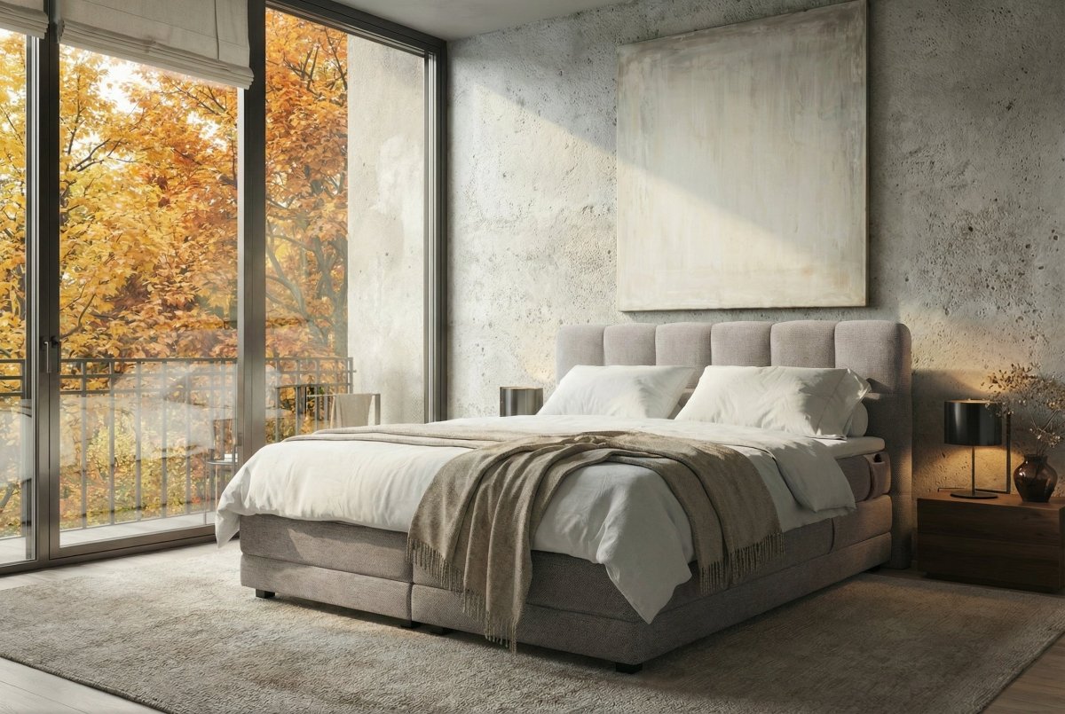 Mörgenn Elektrische Boxspring PURE - Pocketvering - Inclusief Montage + Dekbed en Kussens 90 x 200 Beige (Flow 02) - Mörgenn