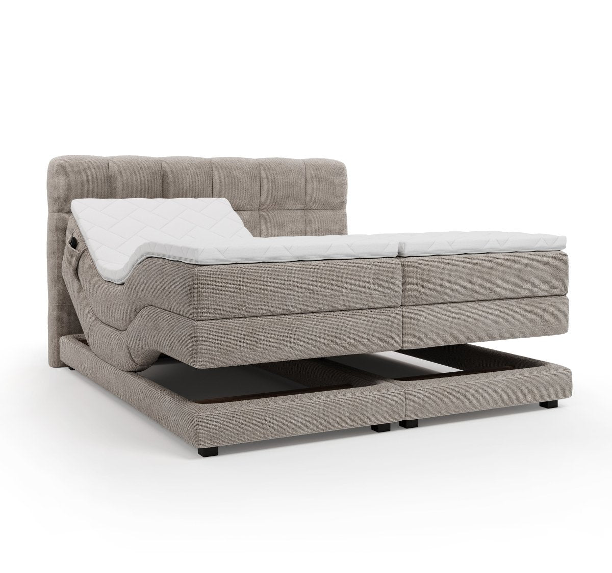 Mörgenn Elektrische Boxspring PURE - Pocketvering - Inclusief Montage + Dekbed en Kussens 90 x 200 Beige (Flow 02) - Mörgenn