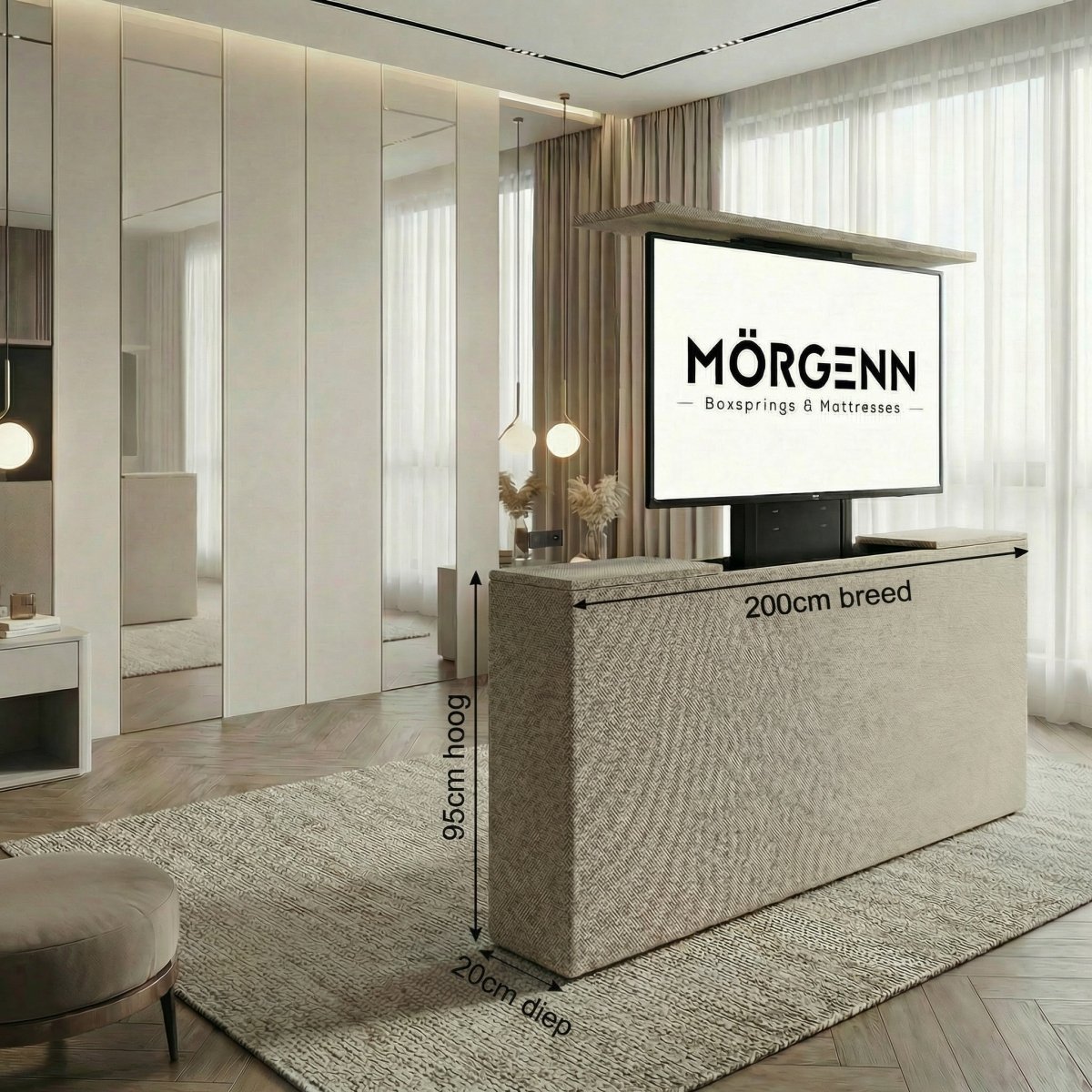 Mörgenn Gestoffeerde TV Lift Antraciet 200x95 - Mörgenn