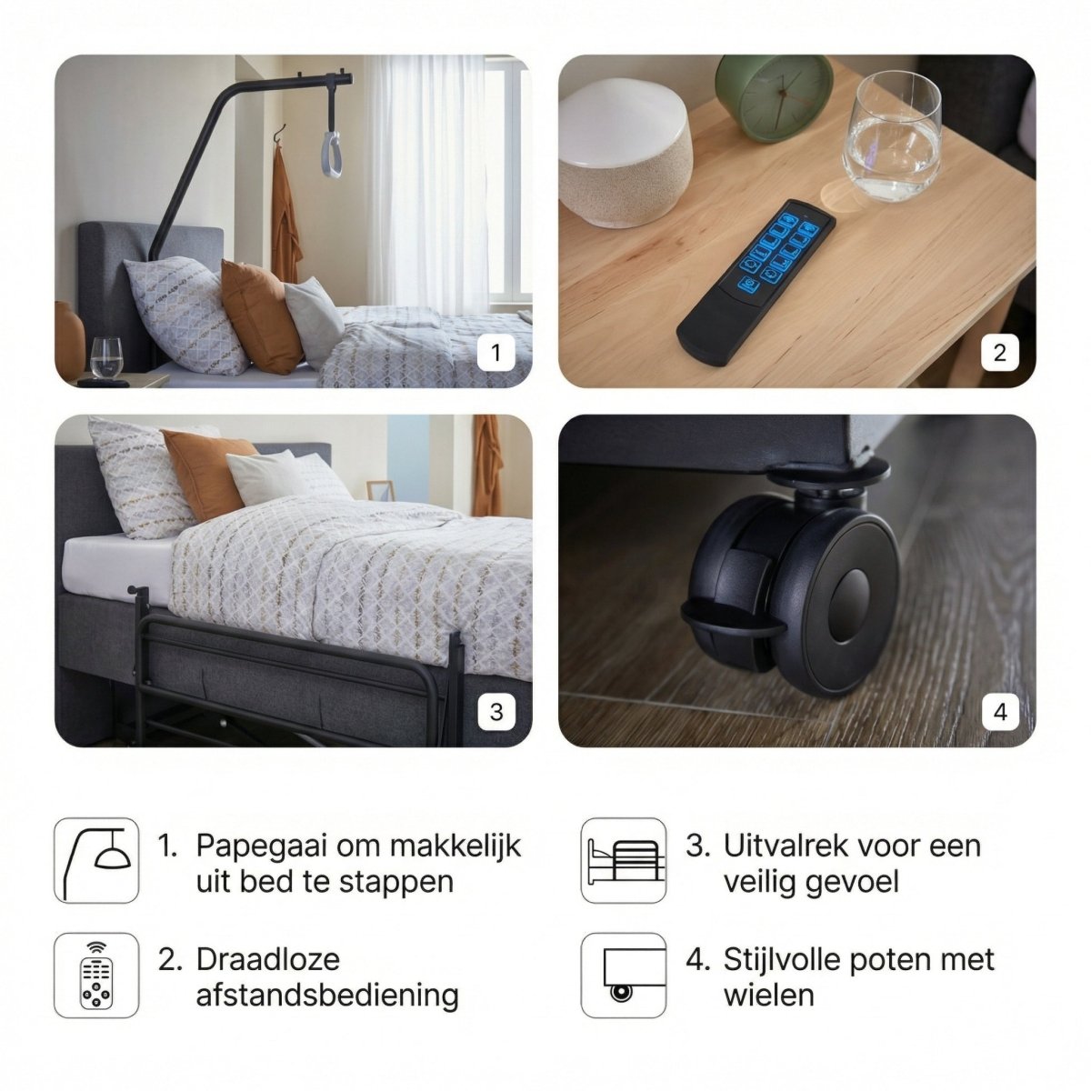 Mörgenn Hooglaag Bed COMFORT Elektrisch Verstelbaar - Incl. Montage 90x200 Antraciet - Mörgenn
