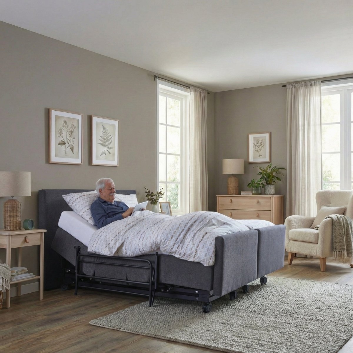 Mörgenn Hooglaag Bed COMFORT Elektrisch Verstelbaar - Incl. Montage 90x200 Antraciet - Mörgenn