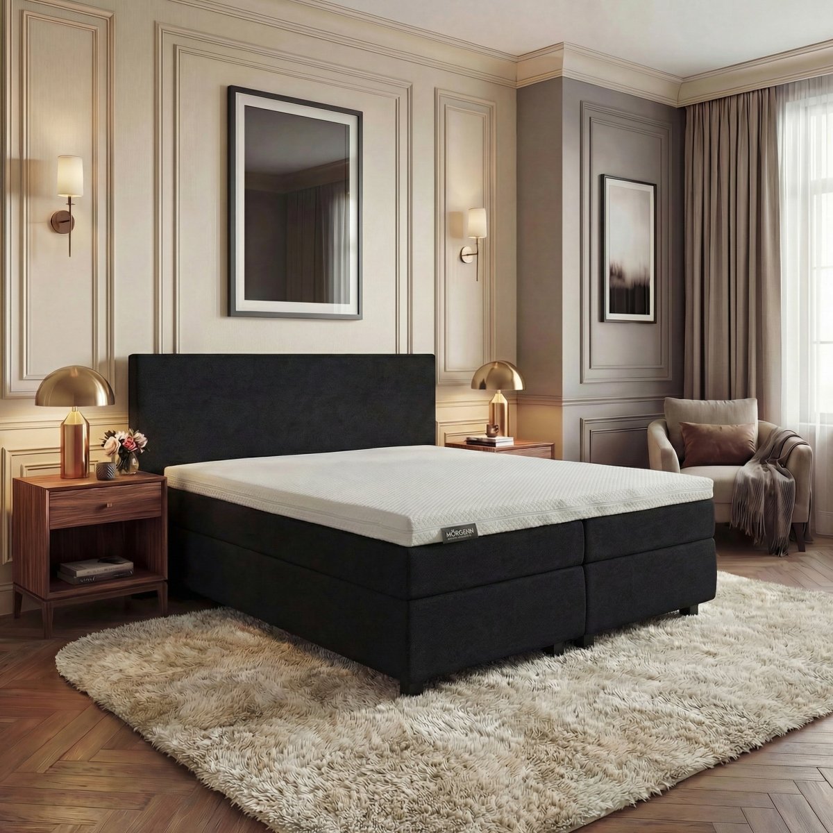 Mörgenn Hotel en B&B Boxspring - Pocketvering - Luxe Topper - Alle kleuren - Alle maten 80 x 200 Zwart - Mörgenn