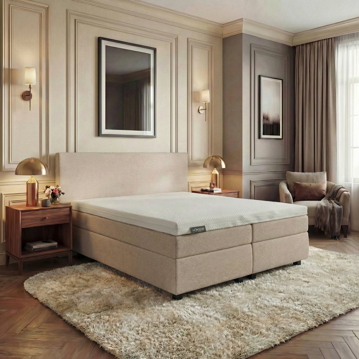 Mörgenn Hotel en B&B Boxspring - Pocketvering - Luxe Topper - Alle kleuren - Alle maten 80 x 200 Beige - Mörgenn