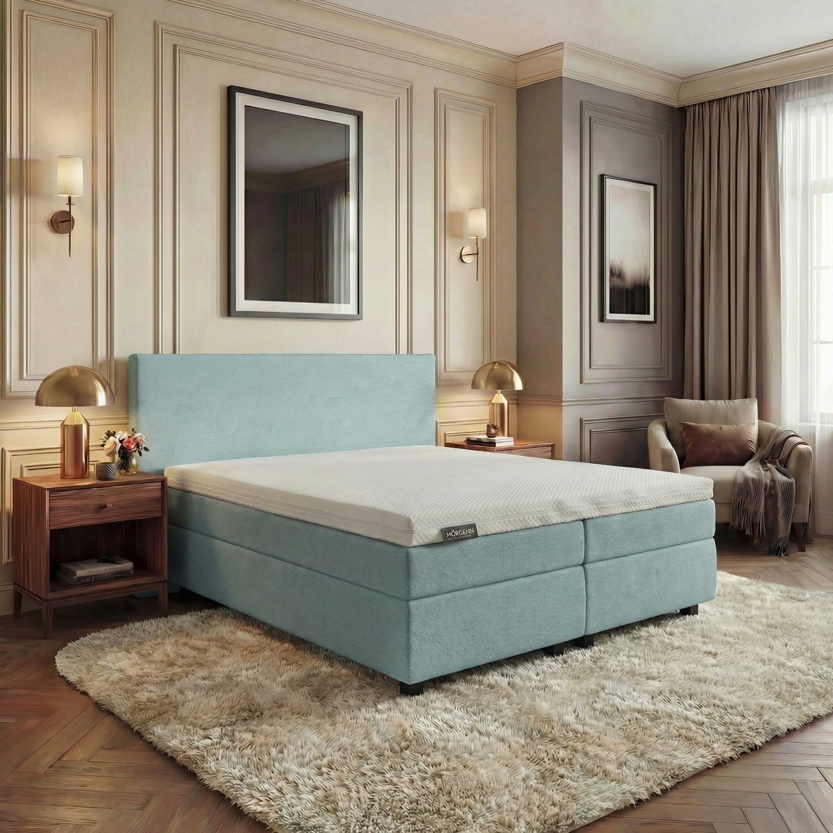 Mörgenn Hotel en B&B Boxspring - Pocketvering - Luxe Topper - Alle kleuren - Alle maten 80 x 200 Lichtblauw - Mörgenn