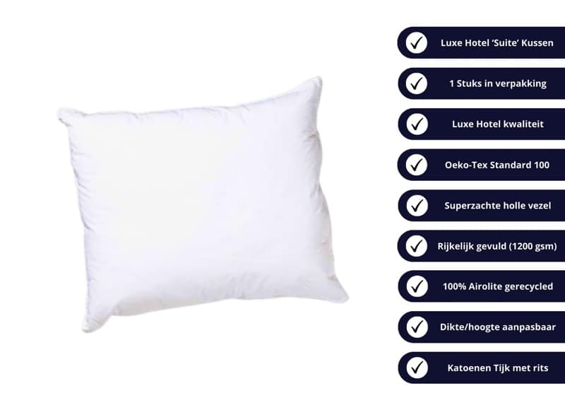 Mörgenn Luxe Hotel Suite hoofdkussen 60x70cm - 100% Gelvezel - Percale katoen tijk 1 kussen - Mörgenn