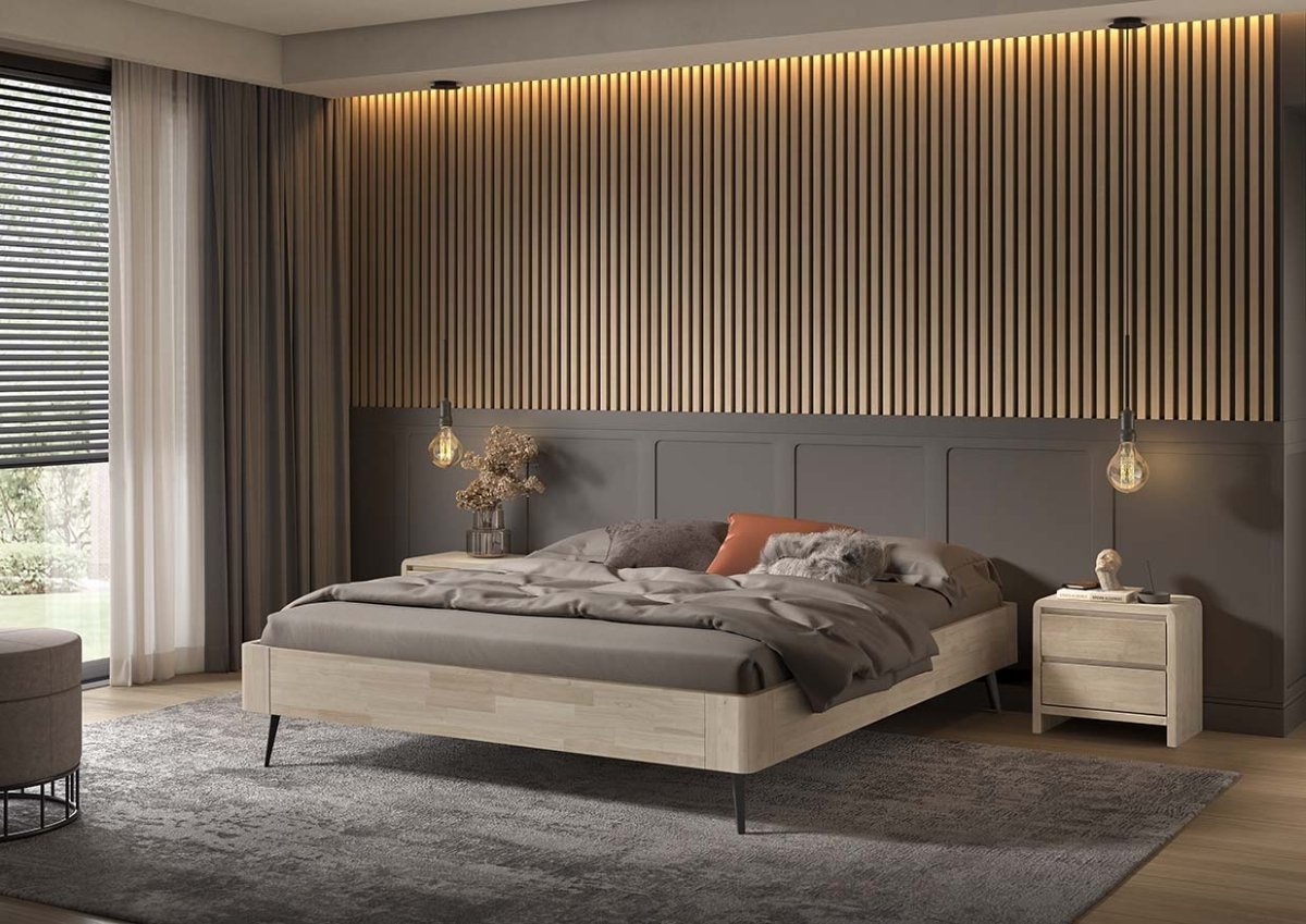 Mörgenn Luxury Line Hevea Ledikant - Rubberhout - Zonder matras 90x200 cm Sand Lyn (Geribbeld) - Mörgenn