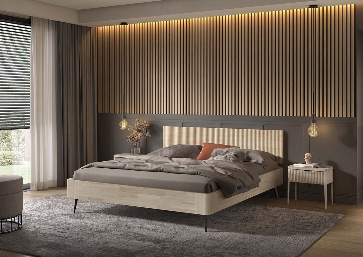 Mörgenn Luxury Line Hevea Ledikant - Rubberhout - Zonder matras 90x200 cm Sand Lyn (Geribbeld) - Mörgenn