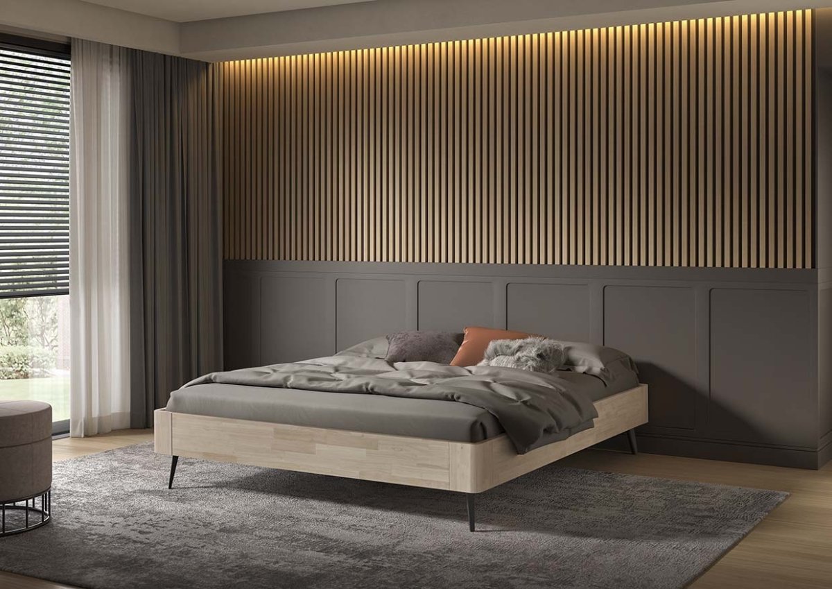 Mörgenn Luxury Line Hevea Ledikant - Rubberhout - Zonder matras 90x200 cm Sand Lyn (Geribbeld) - Mörgenn