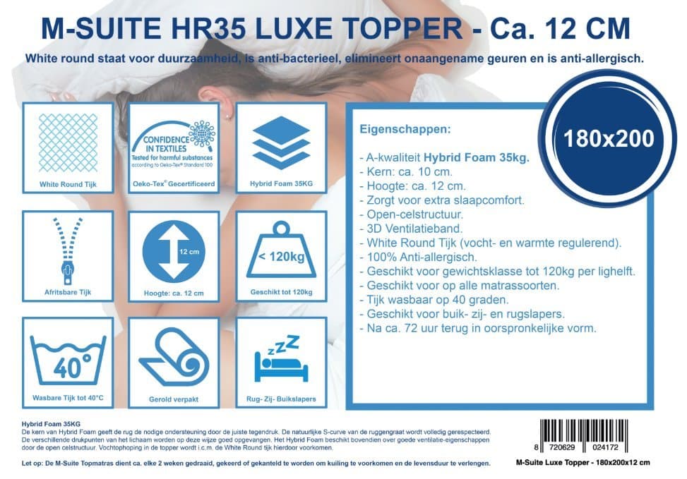 Mörgenn M - Suite Topper - Luxe Hybrid Topper - ca. 12cm 70 x 200 - Mörgenn