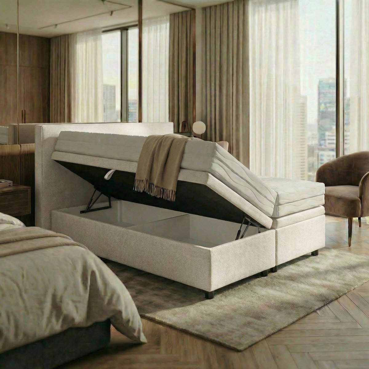 Mörgenn Opbergboxspring Havn met klep - Boxspring zonder matras met opbergruimte 90x200 Ivory Geen Matras - Mörgenn