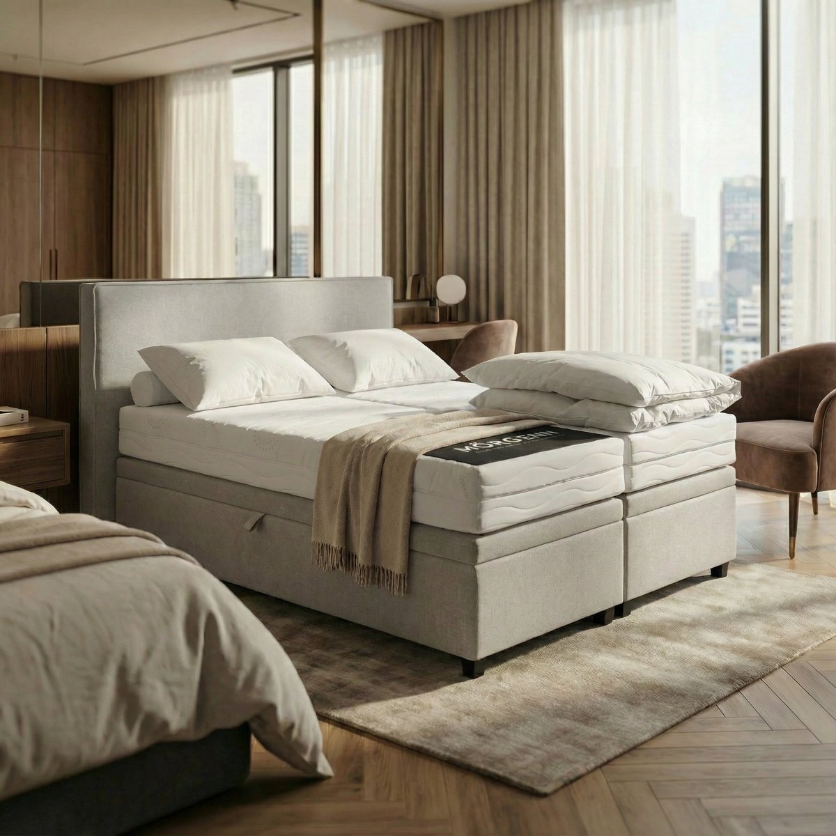 Mörgenn Opbergboxspring Havn met klep - Boxspring zonder matras met opbergruimte 90x200 Taupe Geen Matras - Mörgenn