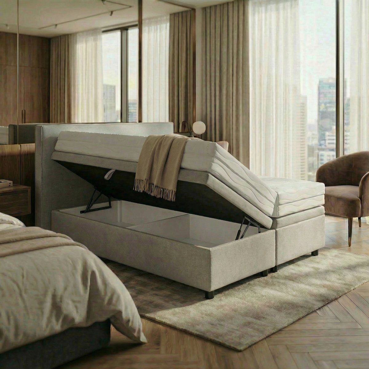 Mörgenn Opbergboxspring Havn met klep - Boxspring zonder matras met opbergruimte 90x200 Antraciet Geen Matras - Mörgenn