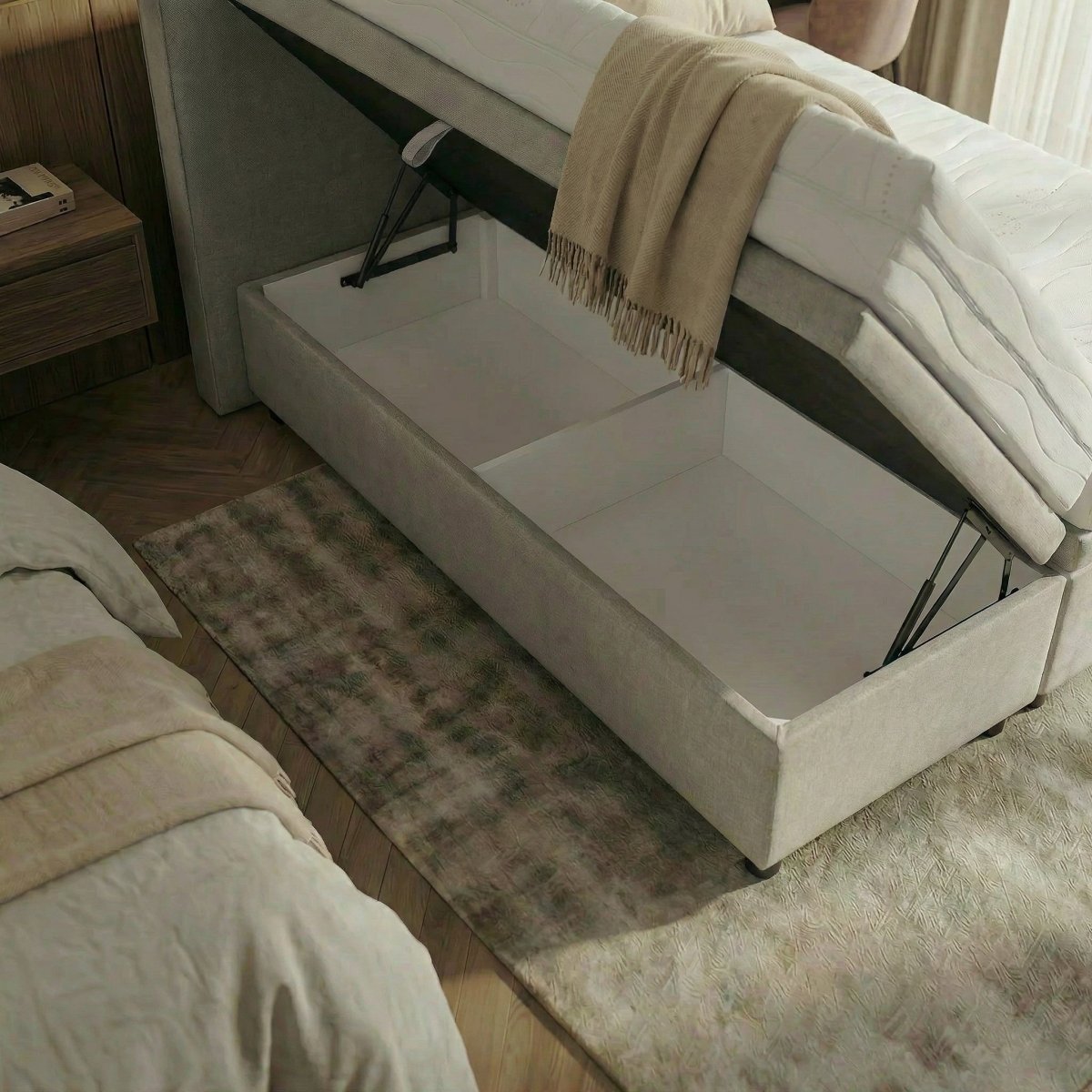 Mörgenn Opbergboxspring Havn met klep - Boxspring zonder matras met opbergruimte 90x200 Taupe Geen Matras - Mörgenn