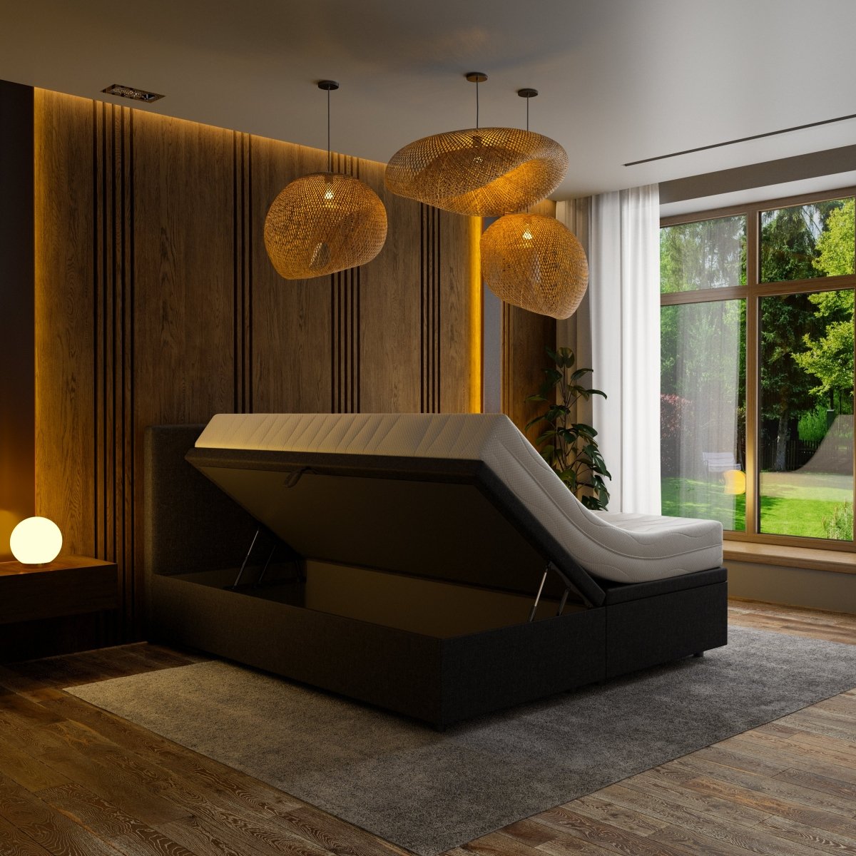 Mörgenn Opbergboxspring Havn met klep - Boxspring zonder matras met opbergruimte 90x200 Antraciet Geen Matras - Mörgenn