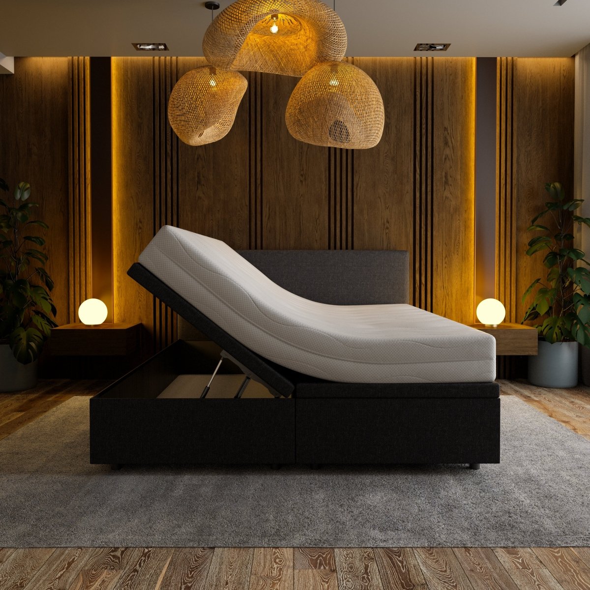 Mörgenn Opbergboxspring Havn met klep - Boxspring zonder matras met opbergruimte 90x200 Antraciet Geen Matras - Mörgenn