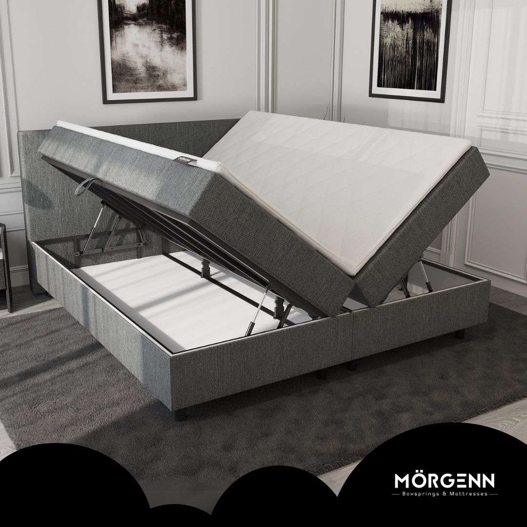 Mörgenn Opbergboxspring SENTO - Boxspring met opbergruimte - Pocketvering - Luxe topper - Incl. Dekbed en Kussens 80 x 200 Beige - Mörgenn