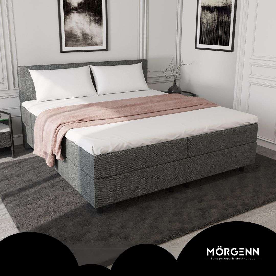 Mörgenn Opbergboxspring SENTO - Boxspring met opbergruimte - Pocketvering - Luxe topper - Incl. Dekbed en Kussens 80 x 200 Beige - Mörgenn