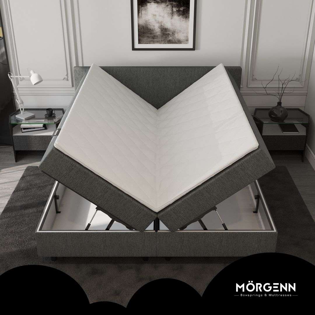 Mörgenn Opbergboxspring SENTO - Boxspring met opbergruimte - Pocketvering - Luxe topper - Incl. Dekbed en Kussens 80 x 200 Beige - Mörgenn